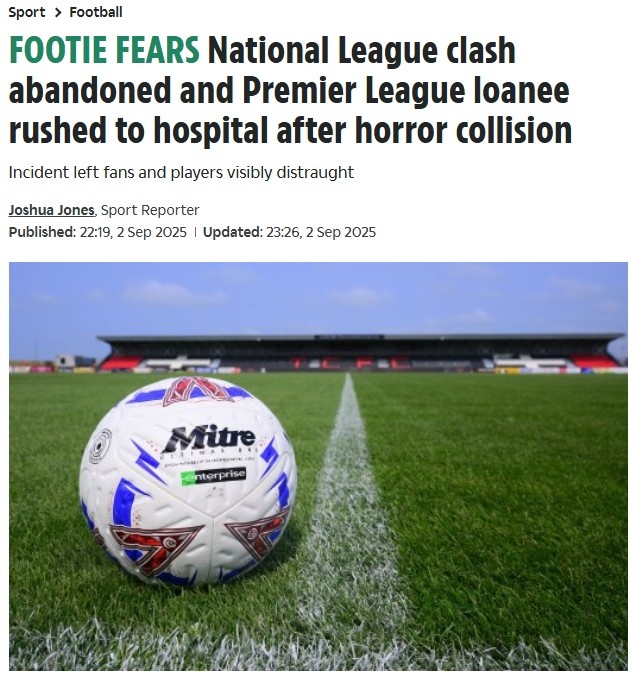 必赢官网-太阳报：英第五级联赛球员头部碰撞致赛事紧急中止